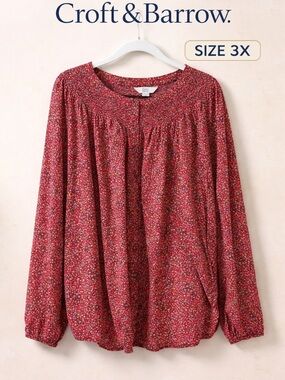 croft & barrow Red Floral Peasant Blouse
